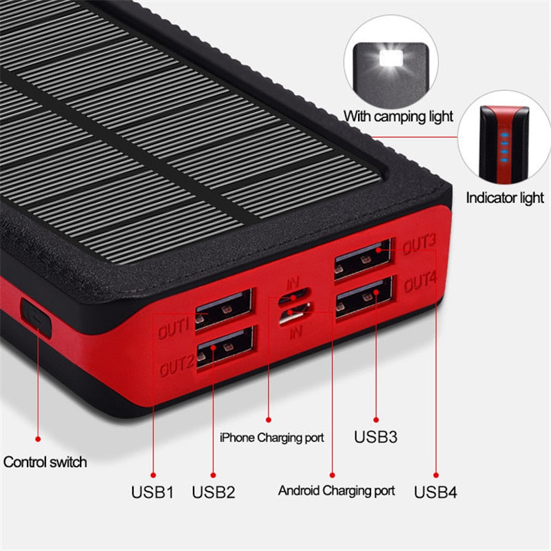 Batterie Externe - Chargeur Solaire - Rouge