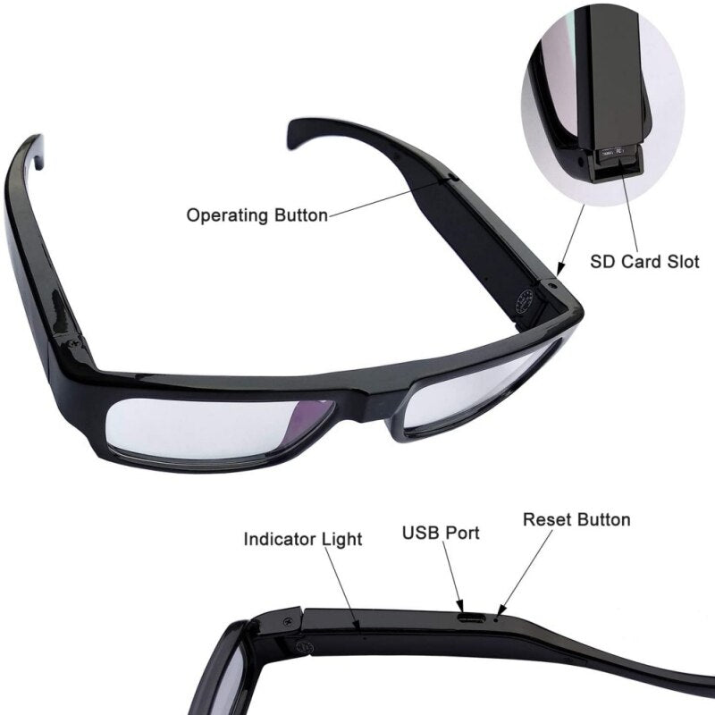 Lunettes Camera Espion, Mini Lunettes avec Camera Intégrée
